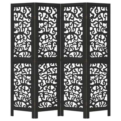 Stylish Black 4-Panel Room Divider in Solid Paulownia Wood