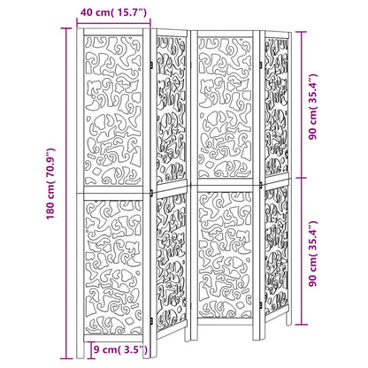 Stylish Black 4-Panel Room Divider in Solid Paulownia Wood