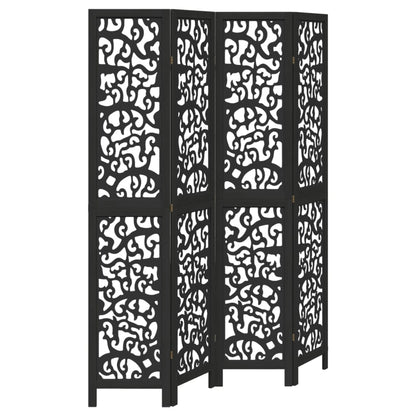 Black Solid Wood Room Divider - 4 Panels Paulownia Design