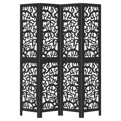 Black Solid Wood Room Divider - 4 Panels Paulownia Design