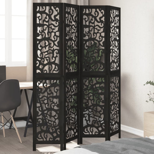 Black Solid Wood Room Divider - 4 Panels Paulownia Design