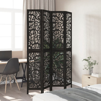 Elegant Black 4-Panel Room Divider in Solid Paulownia Wood