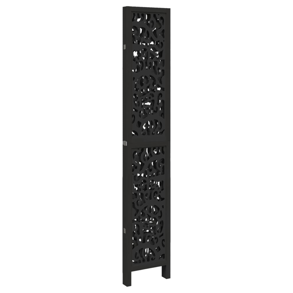 Elegant Black 4-Panel Room Divider in Solid Paulownia Wood