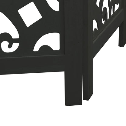 Elegant Black 4-Panel Room Divider in Solid Paulownia Wood