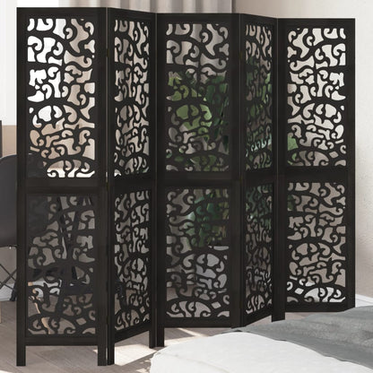 Room Divider 5 Panels Black Solid Wood Paulownia
