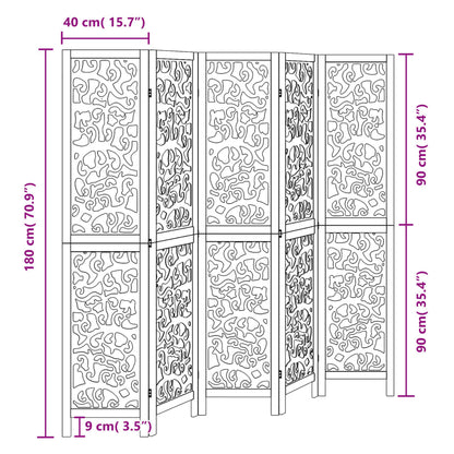 Room Divider 5 Panels Black Solid Wood Paulownia