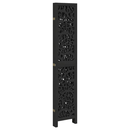 Black Solid Wood 5-Panel Room Divider - Paulownia Elegance