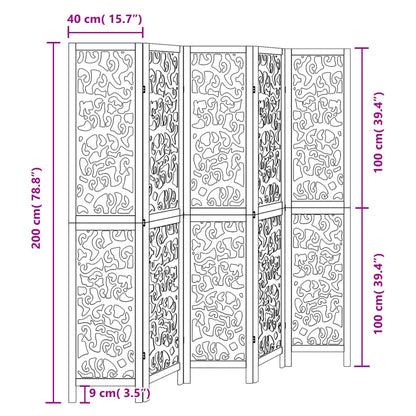 Black Solid Wood 5-Panel Room Divider - Paulownia Elegance