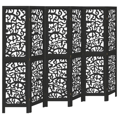 Black Solid Wood Room Divider - 6 Panels, Paulownia Material