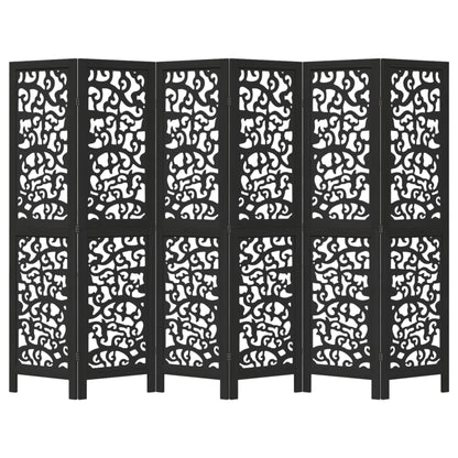 Black Solid Wood Room Divider - 6 Panels, Paulownia Material