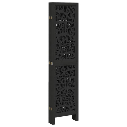 Black Solid Wood Room Divider - 6 Panels, Paulownia Material