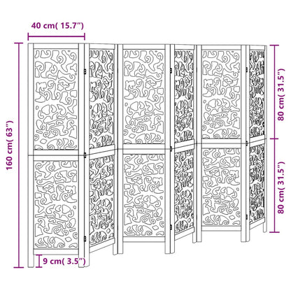 Black Solid Wood Room Divider - 6 Panels, Paulownia Material