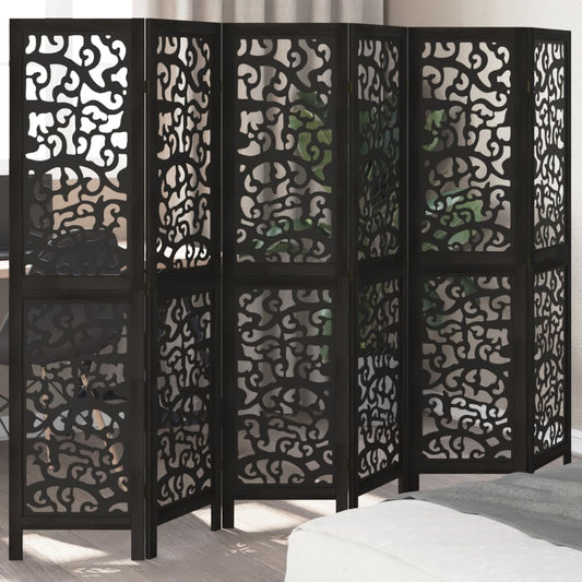 Black Solid Wood Room Divider - 6 Panels, Paulownia Material