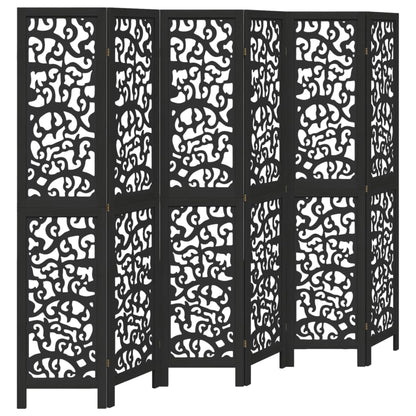 Black Solid Wood Room Divider - 6 Panels - Paulownia Wood