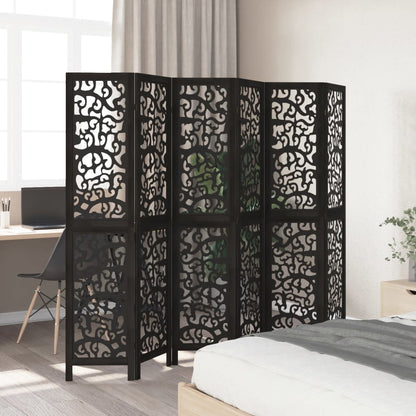 Black Solid Wood Room Divider - 6 Panels - Paulownia Wood
