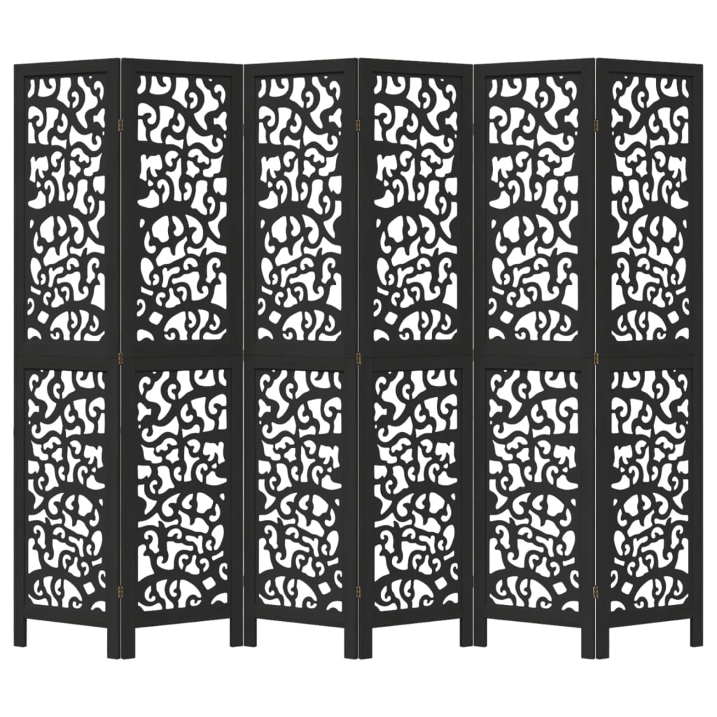 Black Solid Wood Room Divider - 6 Panels - Paulownia Wood