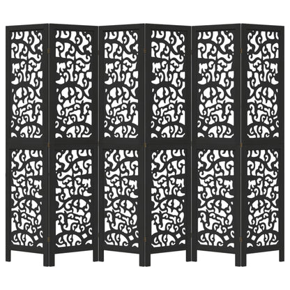 Black Solid Wood Room Divider - 6 Panels - Paulownia Wood