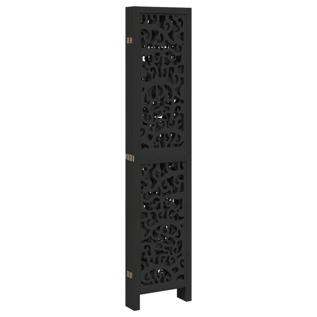 Black Solid Wood Room Divider - 6 Panels - Paulownia Wood
