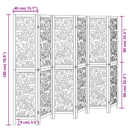 Black Solid Wood Room Divider - 6 Panels - Paulownia Wood