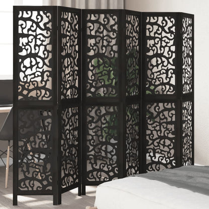 Black Solid Wood Room Divider - 6 Panels - Paulownia Wood