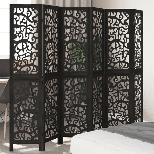 Black Solid Wood Room Divider - 6 Panels - Paulownia Wood