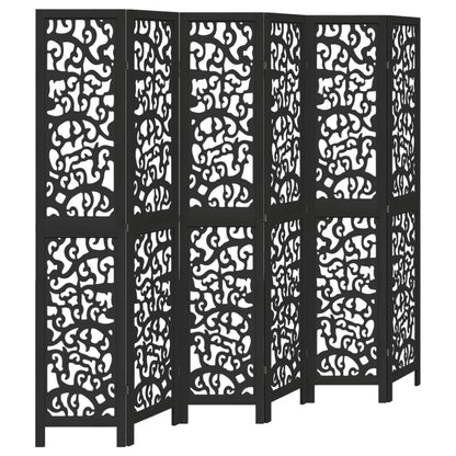 6-Panel Black Solid Wood Room Divider - Paulownia Elegance