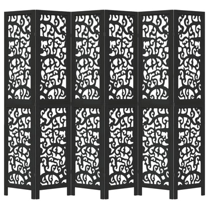 6-Panel Black Solid Wood Room Divider - Paulownia Elegance