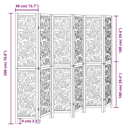 6-Panel Black Solid Wood Room Divider - Paulownia Elegance