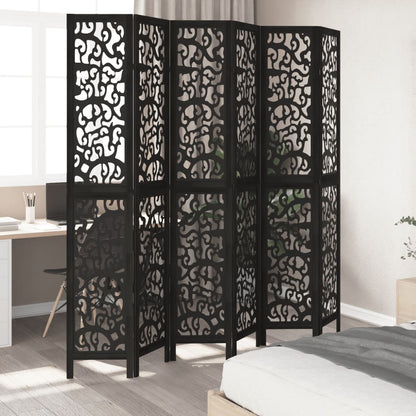 6-Panel Black Room Divider - Solid Wood Paulownia Privacy Screen