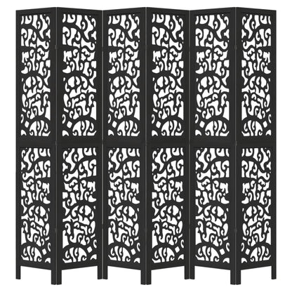 6-Panel Black Room Divider - Solid Wood Paulownia Privacy Screen