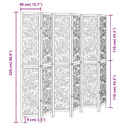6-Panel Black Room Divider - Solid Wood Paulownia Privacy Screen