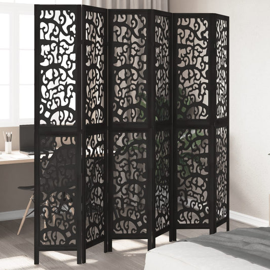 6-Panel Black Room Divider - Solid Wood Paulownia Privacy Screen