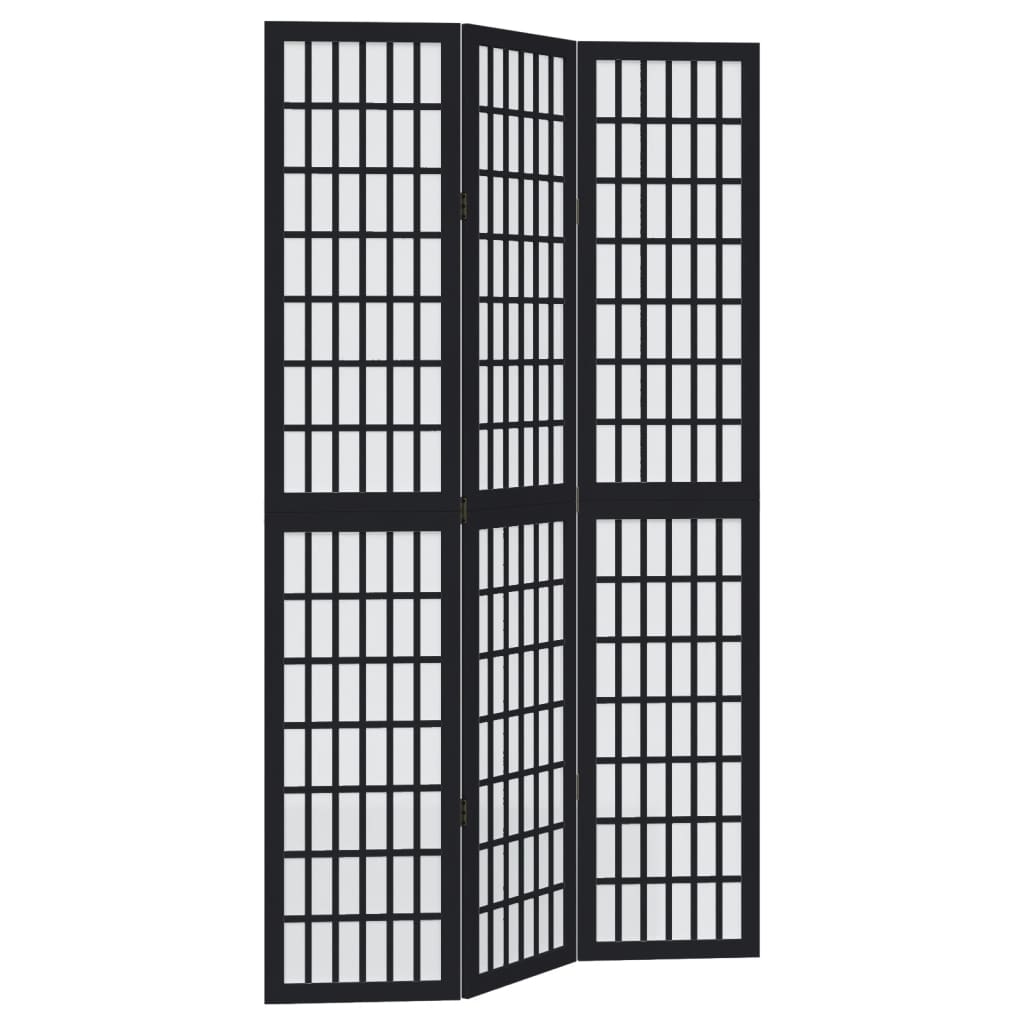 Black Solid Wood 3-Panel Room Divider | Paulownia Elegance