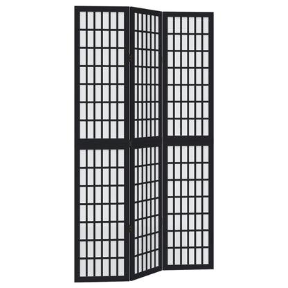 Black Solid Wood 3-Panel Room Divider | Paulownia Elegance