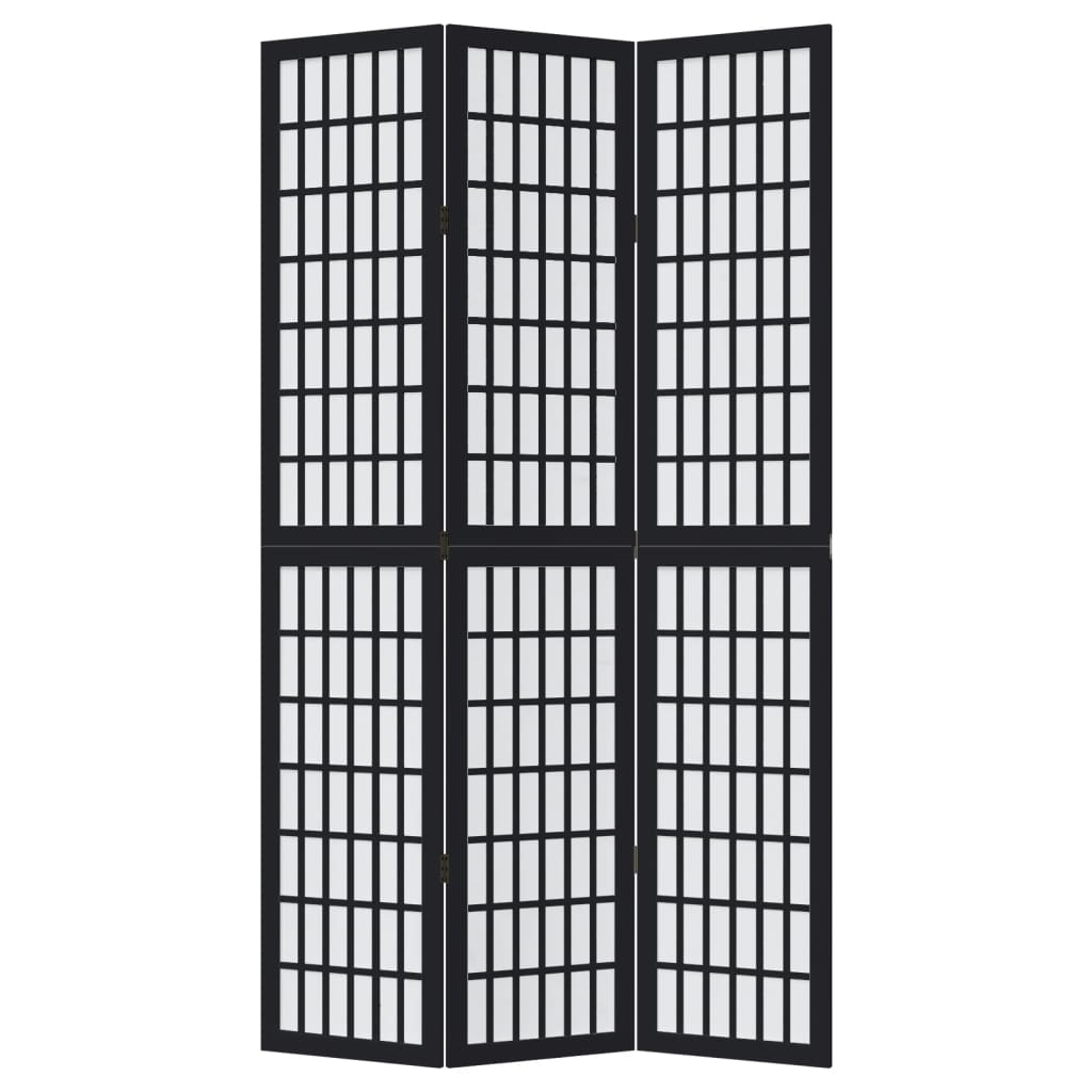 Black Solid Wood 3-Panel Room Divider | Paulownia Elegance