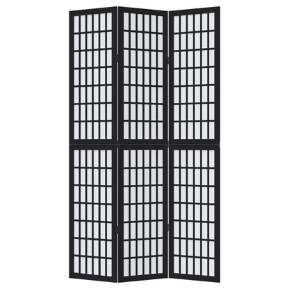 Black Solid Wood 3-Panel Room Divider | Paulownia Elegance