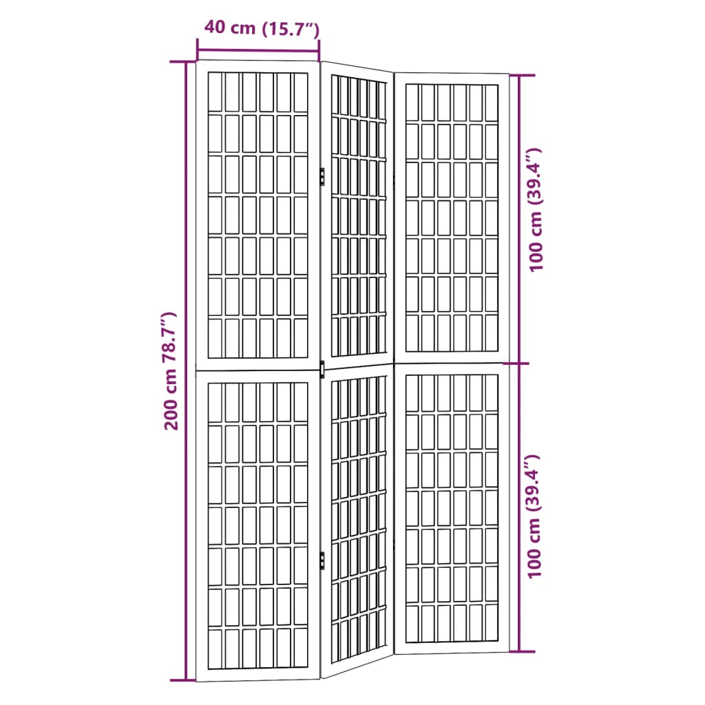 Black Solid Wood 3-Panel Room Divider | Paulownia Elegance