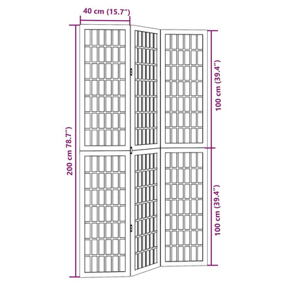 Black Solid Wood 3-Panel Room Divider | Paulownia Elegance