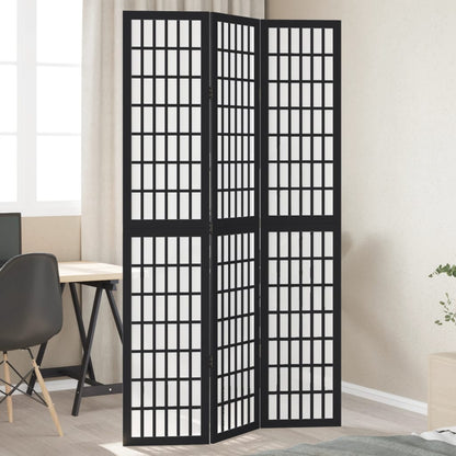 Black Solid Wood 3-Panel Room Divider | Paulownia Elegance