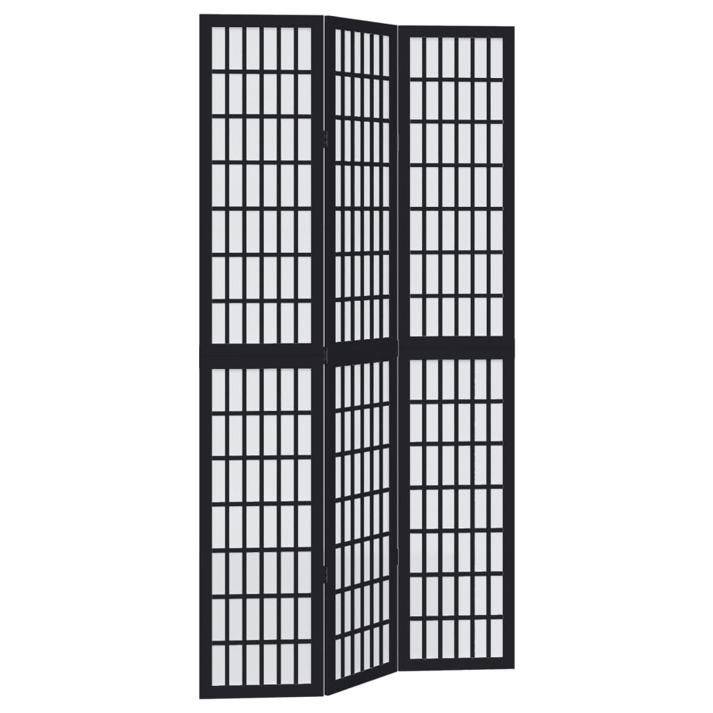 Elegant 3-Panel Black Solid Wood Room Divider - Paulownia