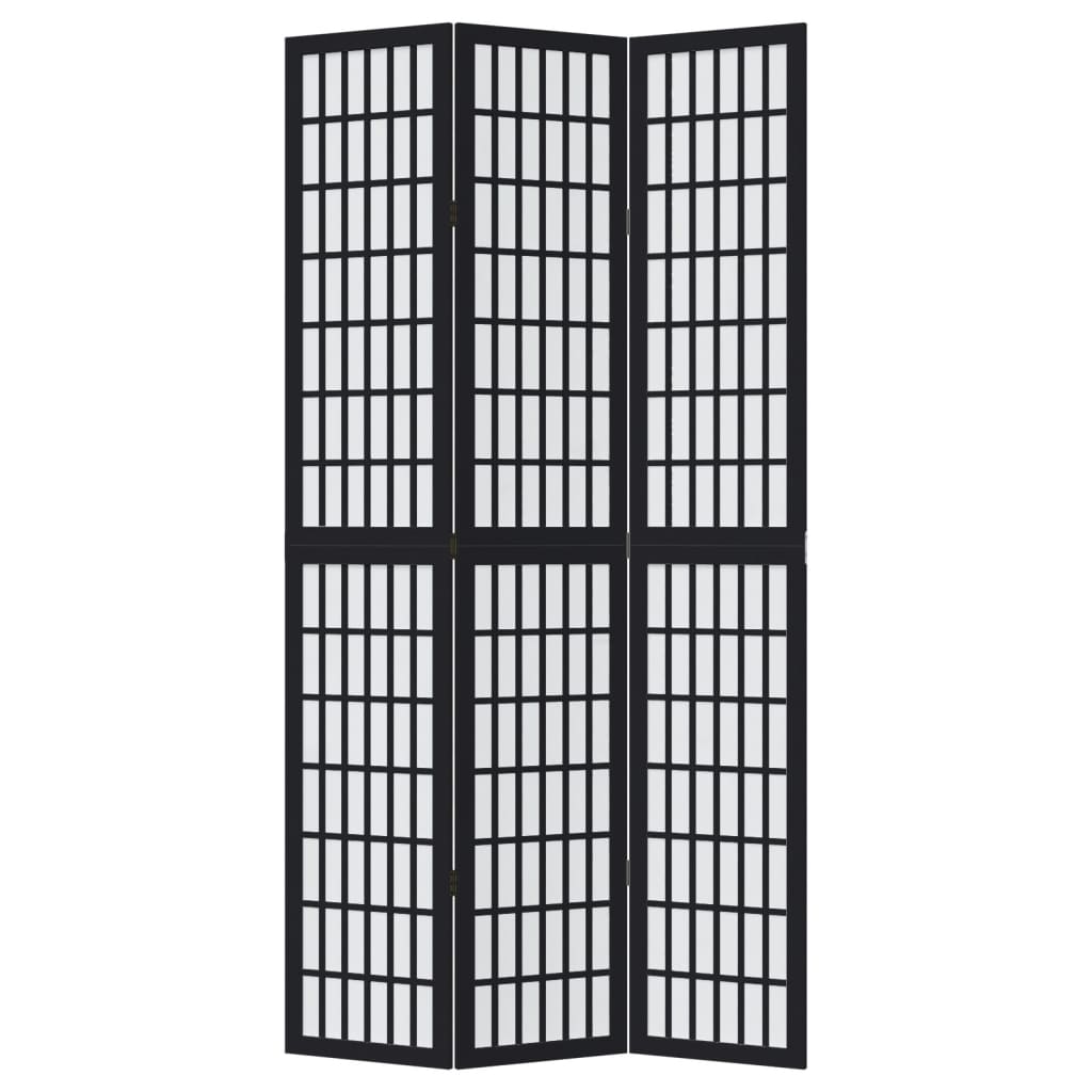 Elegant 3-Panel Black Solid Wood Room Divider - Paulownia