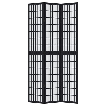 Elegant 3-Panel Black Solid Wood Room Divider - Paulownia