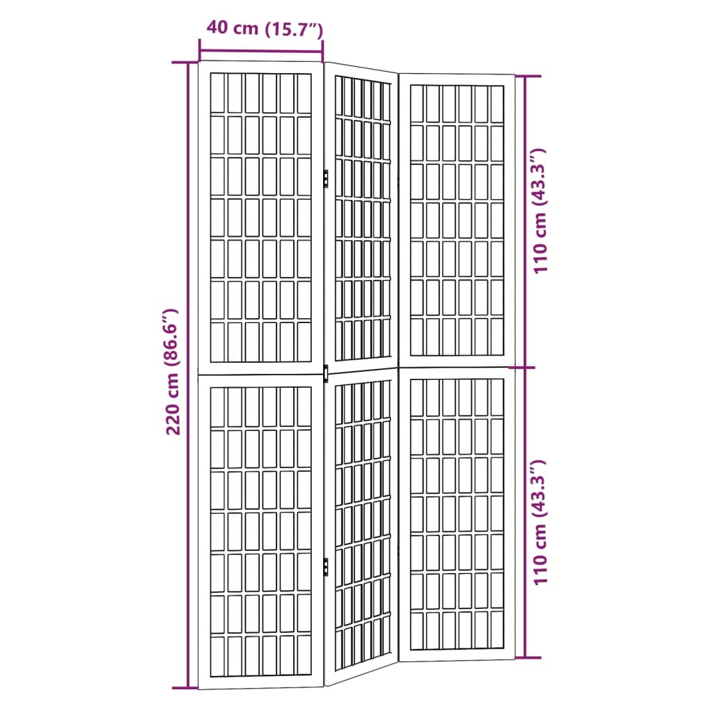 Elegant 3-Panel Black Solid Wood Room Divider - Paulownia