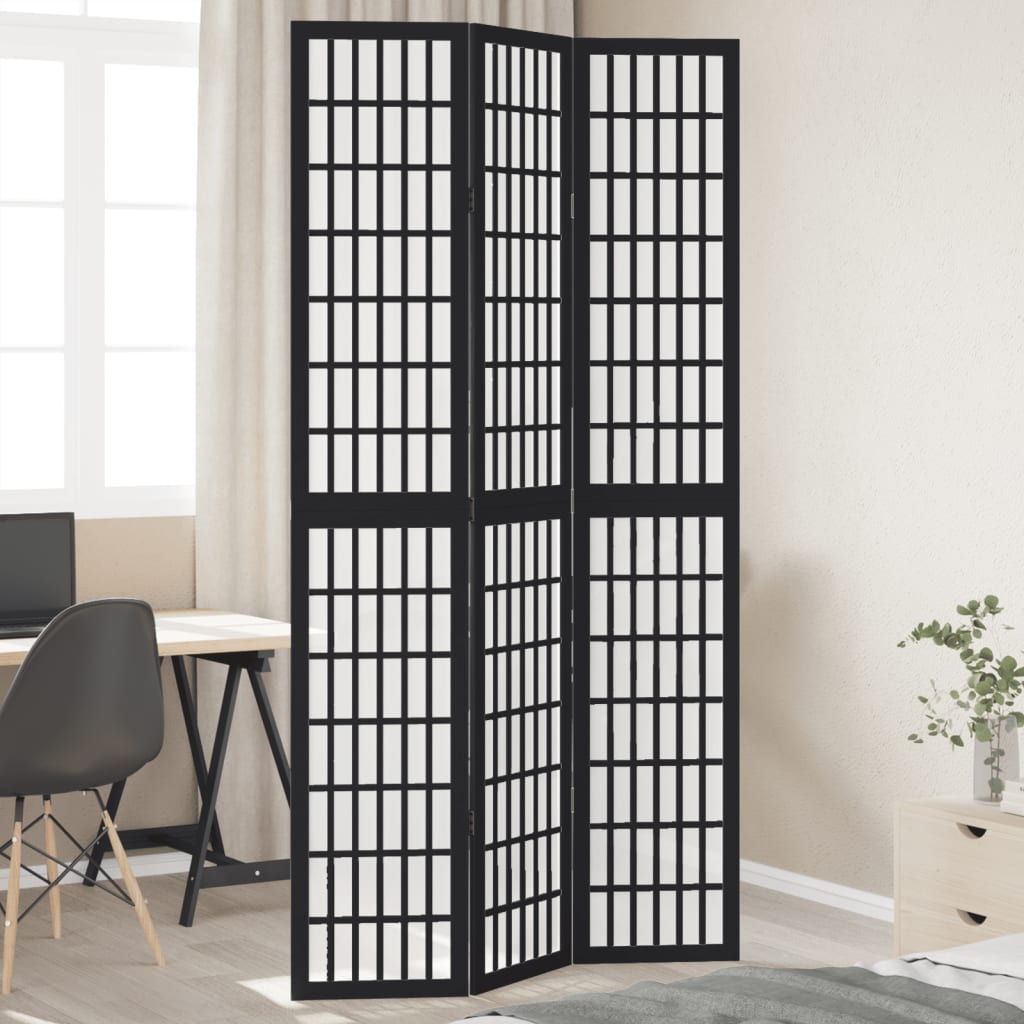 Elegant 3-Panel Black Solid Wood Room Divider - Paulownia
