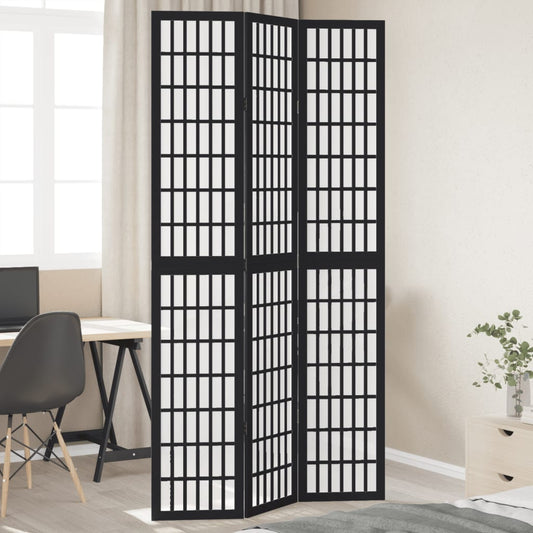 Elegant 3-Panel Black Solid Wood Room Divider - Paulownia