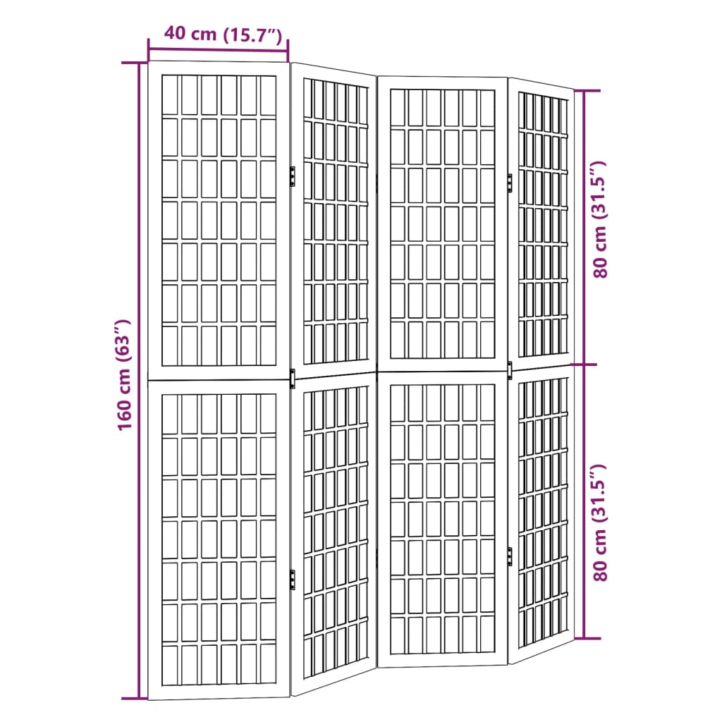 Elegant Black Paulownia Wood Room Divider - 4 Panels