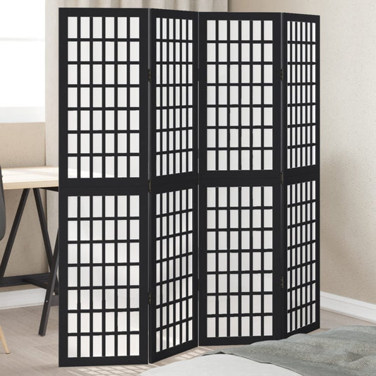 Elegant Black Paulownia Wood Room Divider - 4 Panels