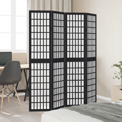 Elegant Black Paulownia Wood Room Divider - 4 Panels
