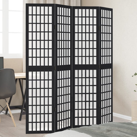 Elegant Black Paulownia Wood Room Divider - 4 Panels