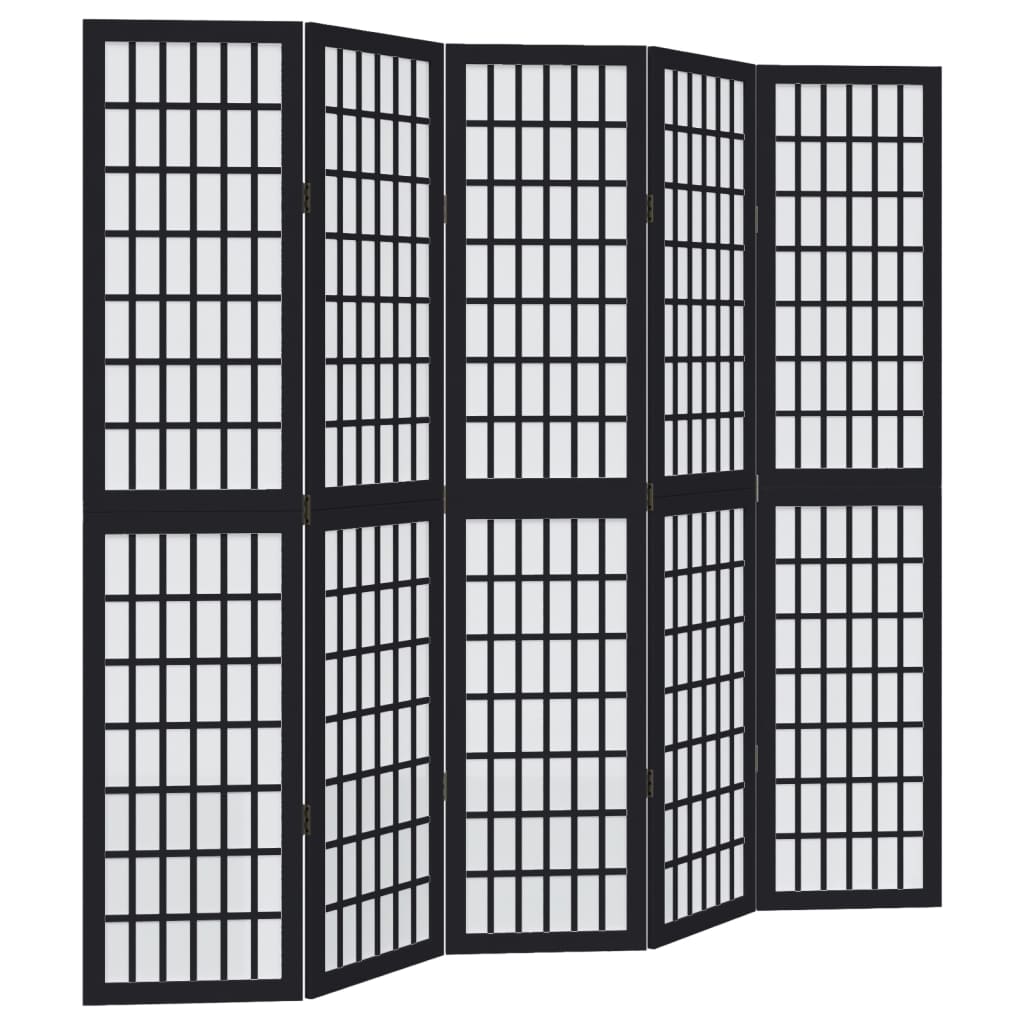 Elegant Black Solid Wood Room Divider - 5 Panels Paulownia